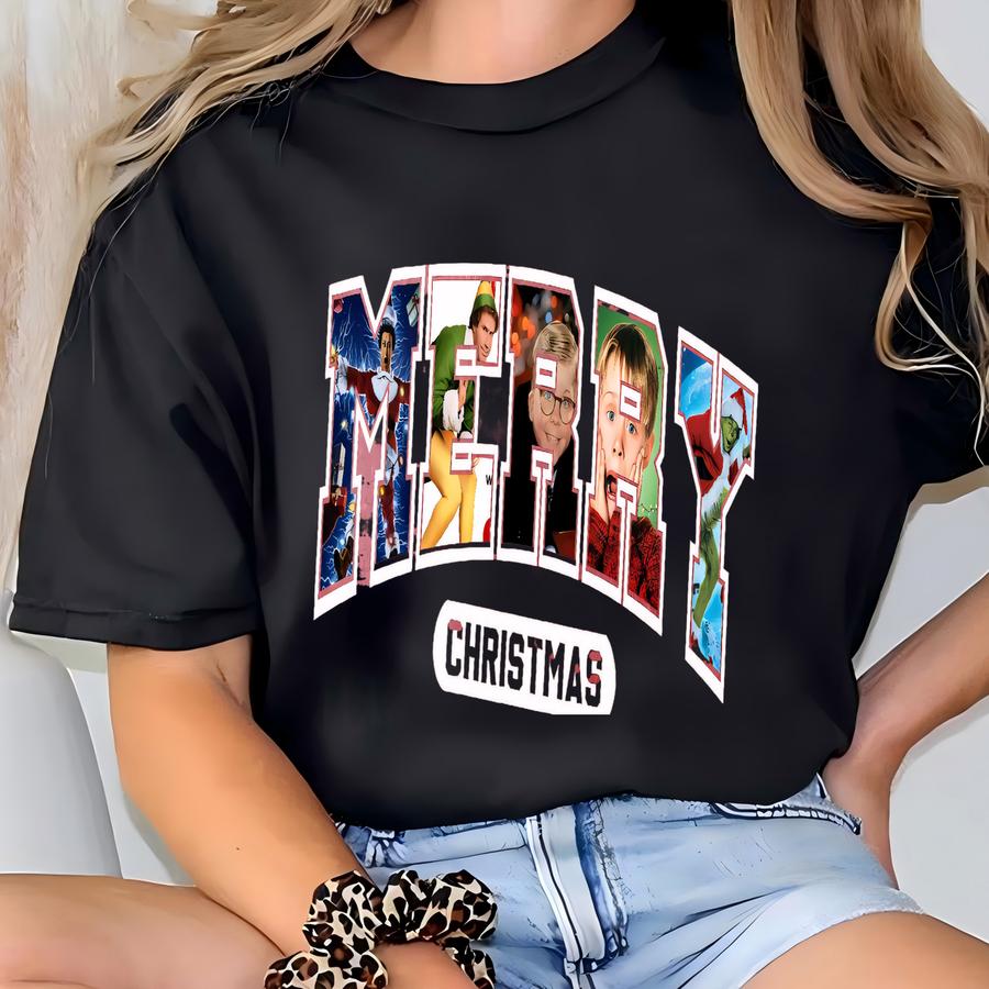 ® Merry Christmas 90s Movies Tee, Vintage Christmas Movies Tee, Retro Xmas Movies Shirt,family Reunion Shirt,1990s Holiday Tee T-shirt