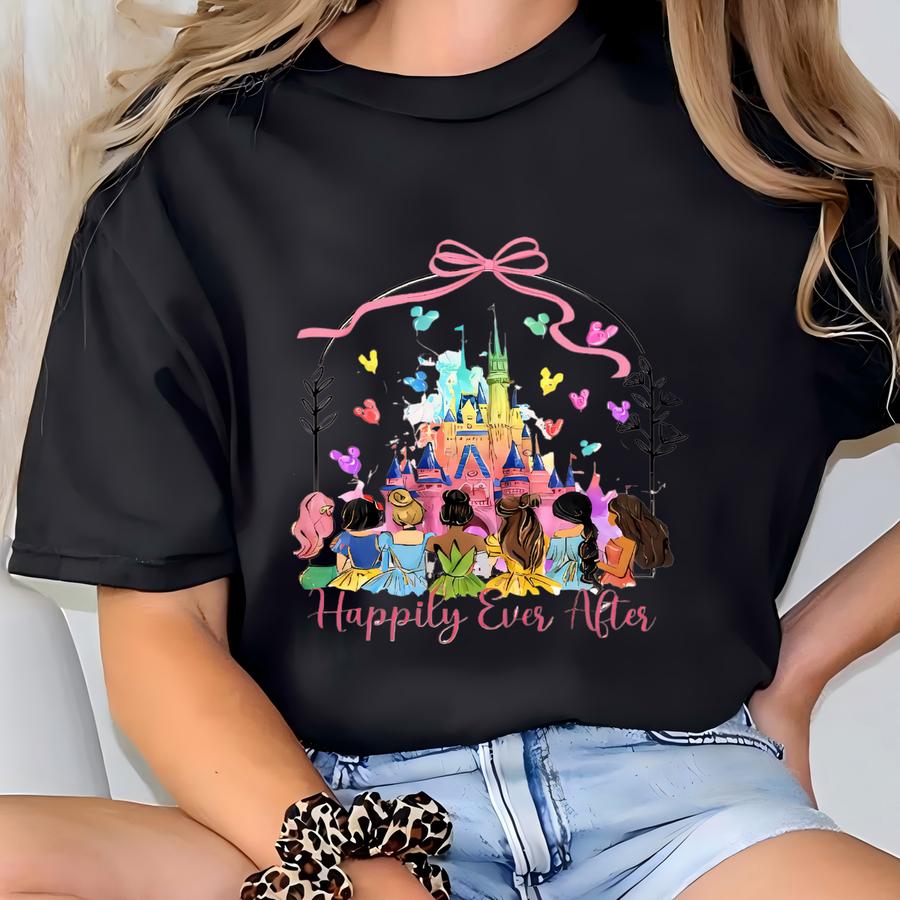 Princess Happily Ever After Shirt, Princess Castle Bow Shirt, Watercolor Princess Tee, Girls Trip Tee, Birthday Gift T-shirt