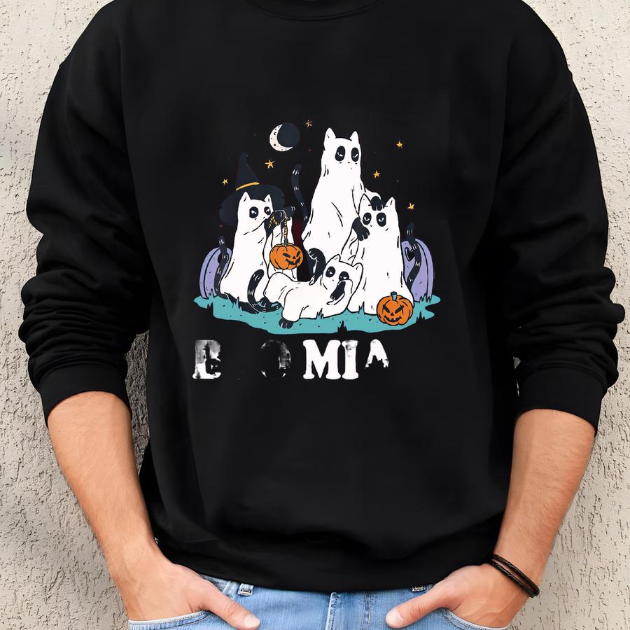 Boo Miau Sweatshirt,halloween Sweatshirt,cat Sweatshirt,ghost Shirt,2025 Spooky Season,funny Cat Shirt,black Cat Sweatshirt, Pumpkin Shirt, Sweatshirt
