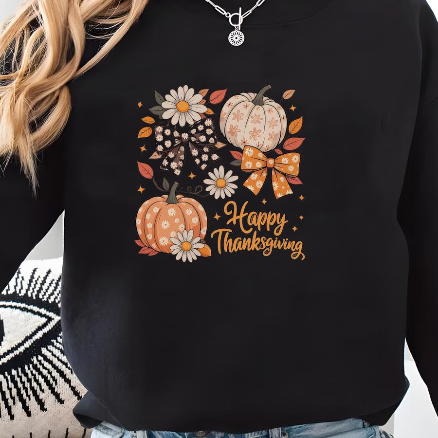Thanksgiving Long Sve Shirt, ® Coquette Thanksgiving Tee, Fall Floral Thanksgiving Tee, Women's Fall Long-sve T-shirt Sweatshirt
