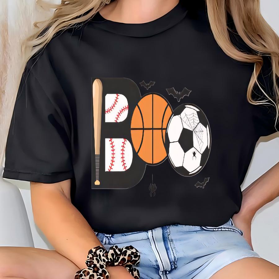 Boo Sporty Halloween Shirt Fall Baseball Sweatshirt Fall Baby Bodysuit Basektball Tee For Autumn Spooky Cool October Pumpkin Patch Toddler T-shirt