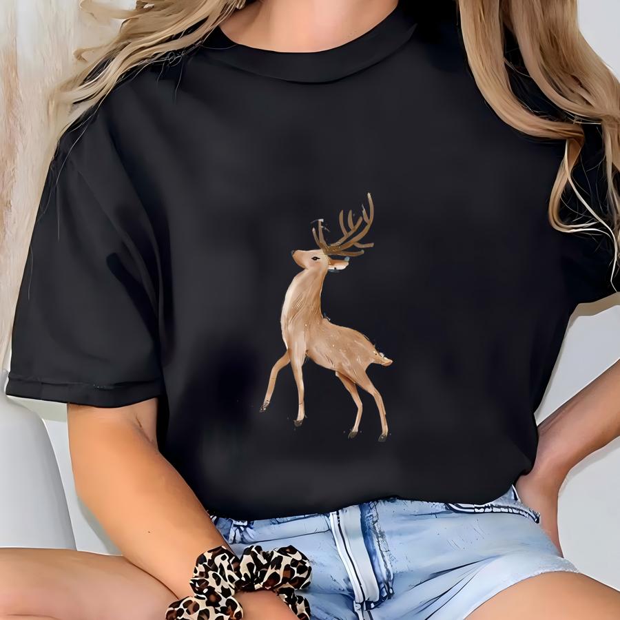 Vintage 90s Watercolor Reindeer Christmas Sweatshirt Cozy Winter Tree Pullover Holiday Crewneck Sweater Cute Xmas Deer Shirt Cozy Aesthetic T-shirt