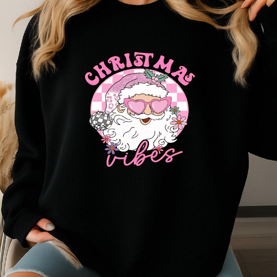 Christmas Vibes T-shirt, Santa Sweatshirt, Santa Youth Hoodie, Best Xmas Gift, Merry Christmas Shirt, Coquette Xmas Crewneck Sweatshirt