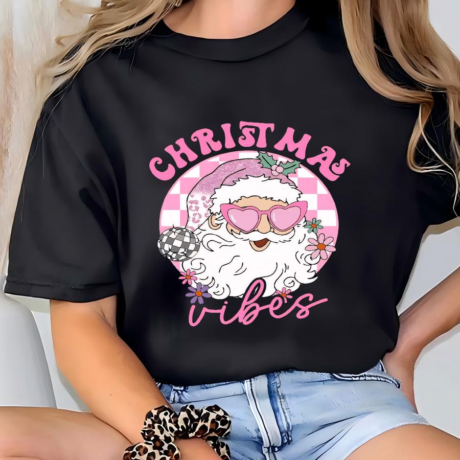 Christmas Vibes Hoodie, Santa Sweatshirt, Santa Youth Hoodie, Best Xmas Gift, Merry Christmas Shirt, Coquette Xmas Crewneck T-shirt