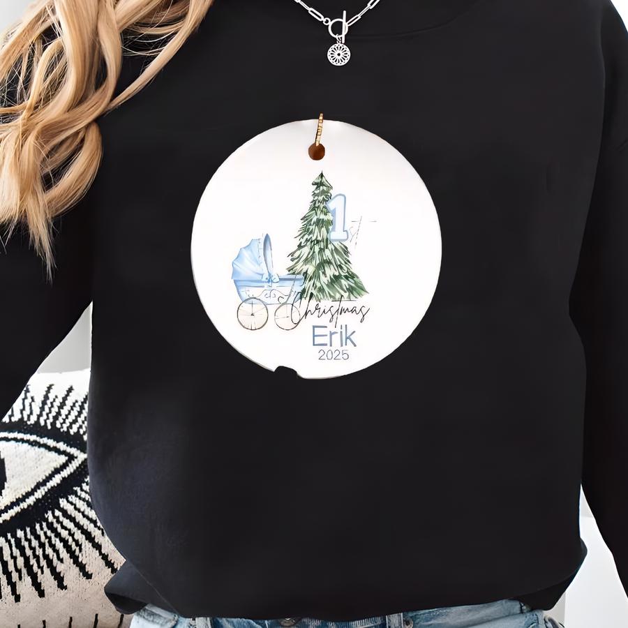Baby First Christmas Ornament 2025, Personalized First Christmas Ornament, Baby's 1st Christmas Keepsake, Custom Baby Xmas Ornament 2025 Sweatshirt