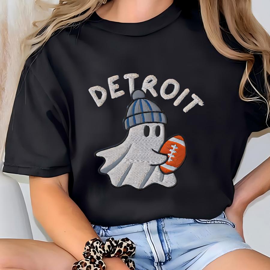 Ghost Detroit Football Shirt, Football Game Day Mom T Shirt, Halloween Football, Detroit Football T-shirt