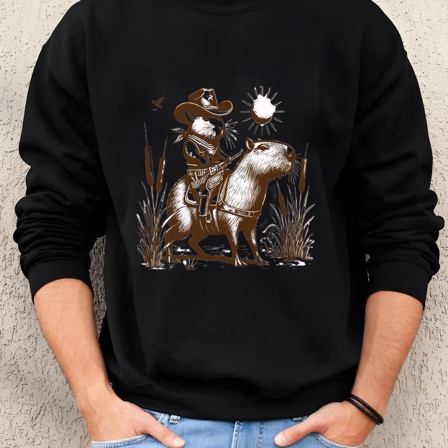 Capybara Cowboy Graphic Tee: Funny Western T-shirt, Cute Rodeo Shirt, Farm Animal Top, Country Cowboy Outfit Tee Sweatshirt
