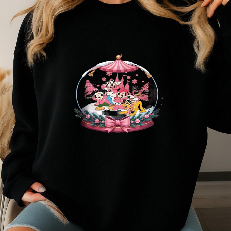 Retro  Co Pink Christmas On Main Street Sweatshirt,  Xmas Shirt, Main Street Sleigh Rides Shirt Sweatshirt