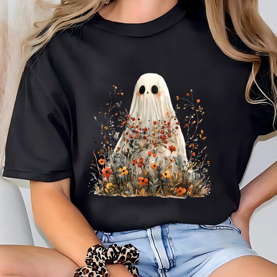 ® Hoodie, Floral Ghost Shirt, Spooky Floral Ghost, Wildflower Ghost, Halloween Ghost, Fall Ghost Shirt, Halloween Party 2025 T-shirt