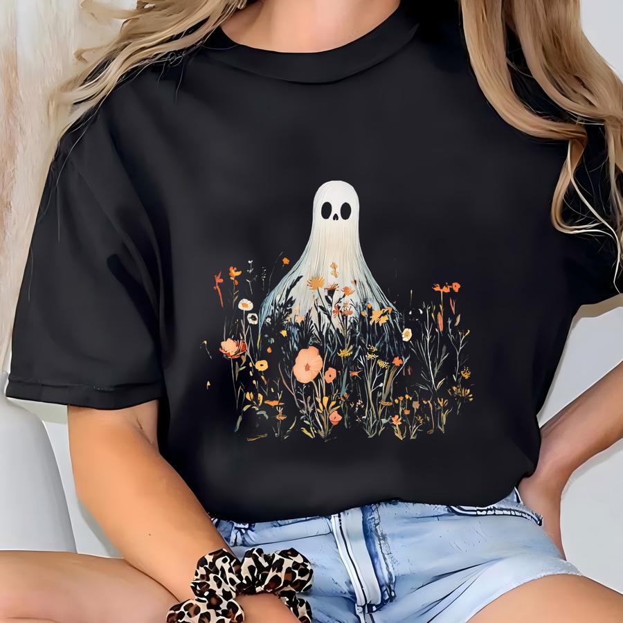 Shirt, Wildflower Ghost Shirt, Halloween Party, Floral Ghost Shirt, Spooky Floral Ghost, Halloween Ghost, Fall Ghost Shirt T-shirt
