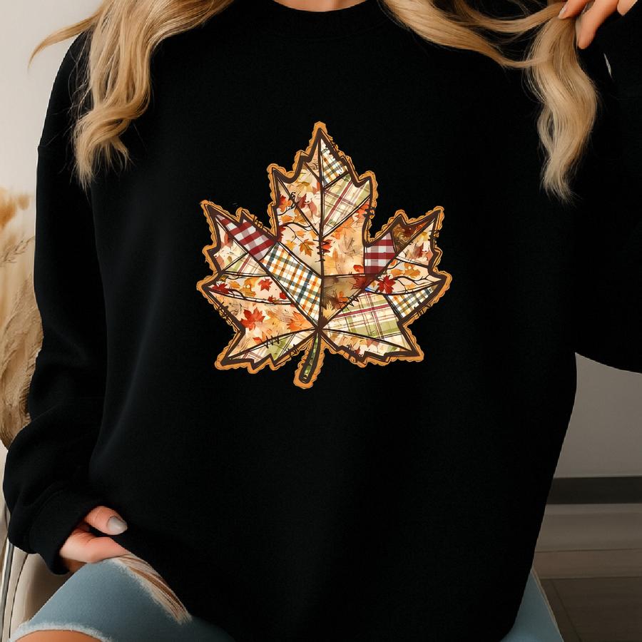 ® Shirt, Lace Fall Patchwork Maple Leaf Shirt, Fall Thanksgiving, Autumn Shirt, Cozy Fall Shirt, Spooky Season Tee, Holiday Sweatshirt
