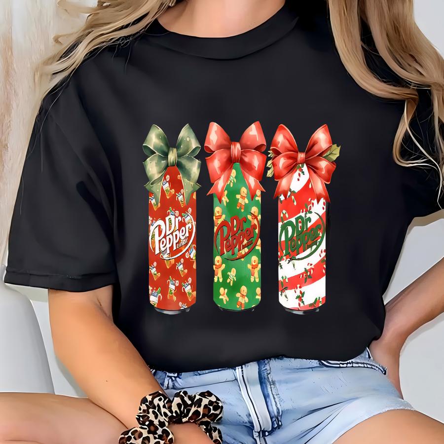 ® Dr Pepper Coquette Christmas Shirt, Christmas T Shirt, Cute Drink Xmas Shirt, Retro Christmas Shirt, Cute Dr Pepper Shirt T-shirt