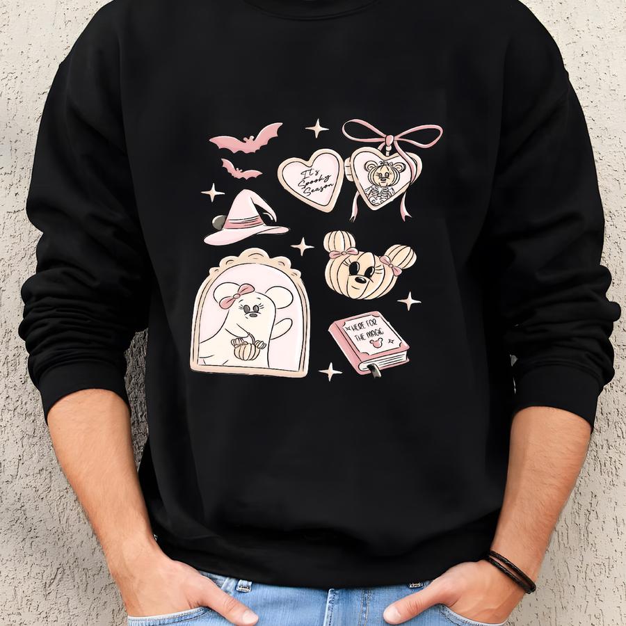 It’s Spooky Season ® Graphic Shirt, Skeleton Pumpkin Ghost Tee, Retro Witch Hat “here For The Magic” Top Sweatshirt
