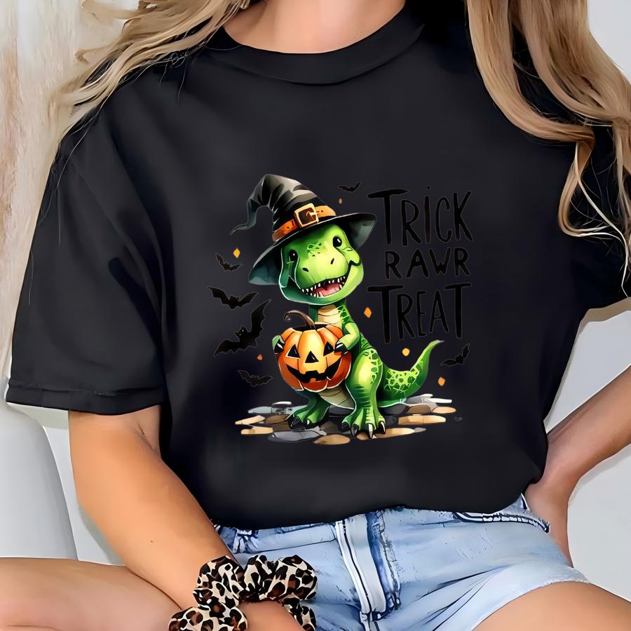 Trick Rawr Treat Dinosaur Halloween Canvas Tee | Custom Candy T-shirt