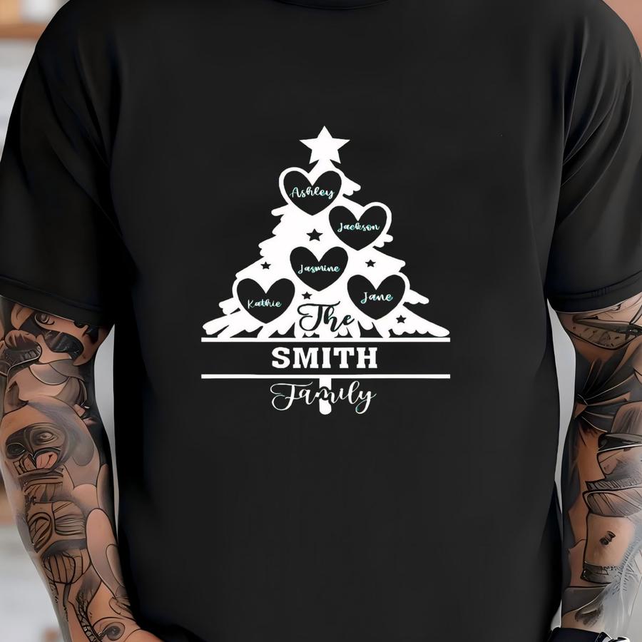 Custom Christmas Tree Shirt: Family Member Name Tee, Kids Xmas Gift T-shirt
