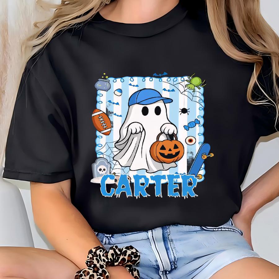 Personalized Halloween Tee: Cute Ghost With Pumpkin Trick Or Treat T-shirt