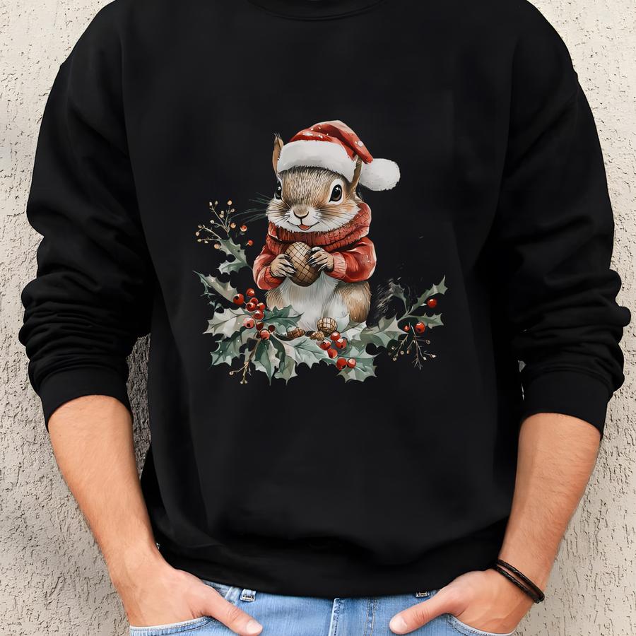 Christmas Squirrel Sweatshirt, Funny Animal Hoodie, Cute Glasses Squirrel Shirt, Holiday Gift For Animal Lover Sweatshirt