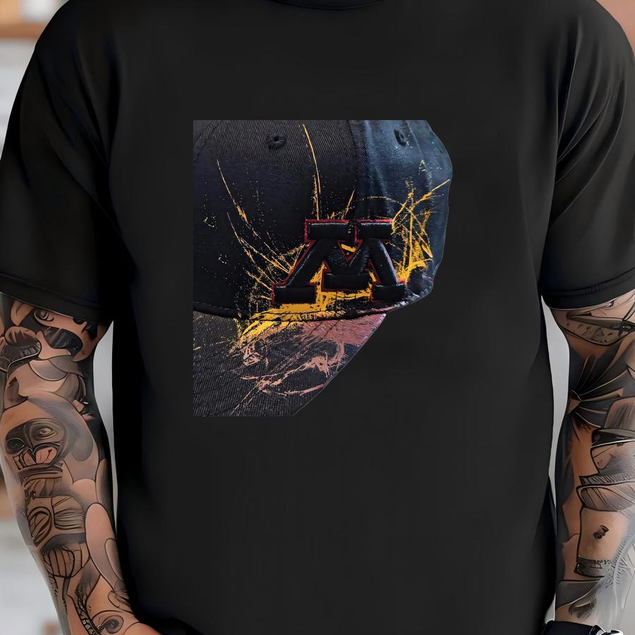 Vintage Minnesota Golden Gophers Fitted Hat 90s Black Flat Bill Paint Splatter T-shirt