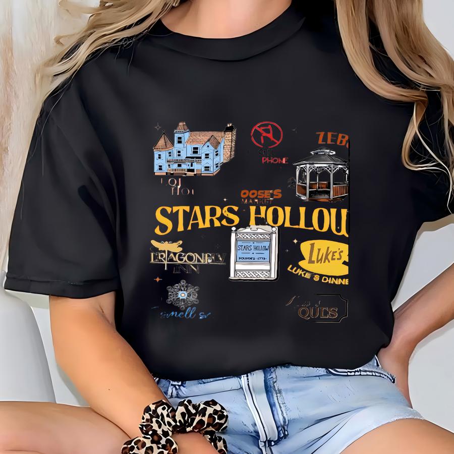Stars Hollow Fall Two-sided Shirt, Back And Front Stars Hollow Adult Shirt, Luke's Diner Book Lovers Shirt, Dragoy Inn Tee T-shirt