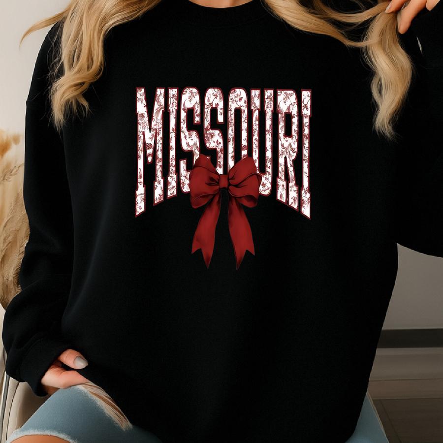 Missouri Floral Bow Comfort Color Tank/tee Or Sweatshirt Cute State Pride Tee | Game Day Shirt | Southern Graphic Tee | Gift For Her Sweatshirt
