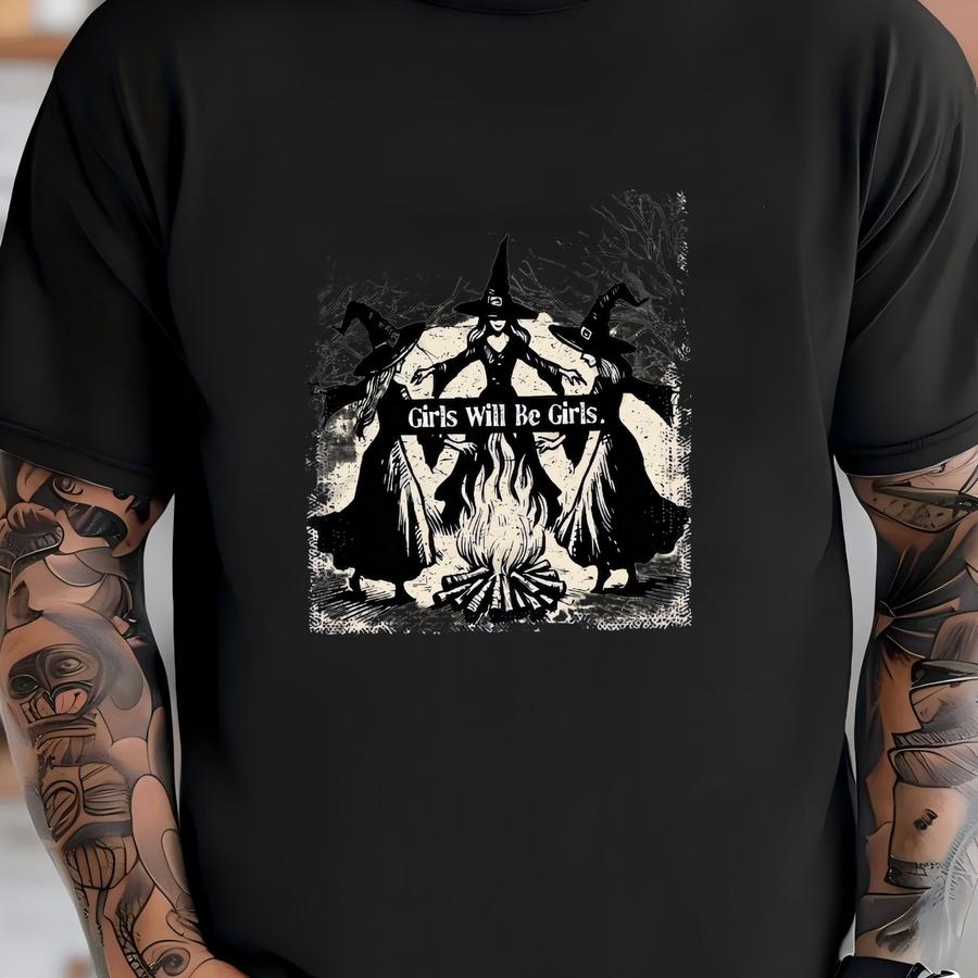 Witchy Crop Top, Shirt With Vintage Witches, Girls Will Be Girls Print Tee T-shirt
