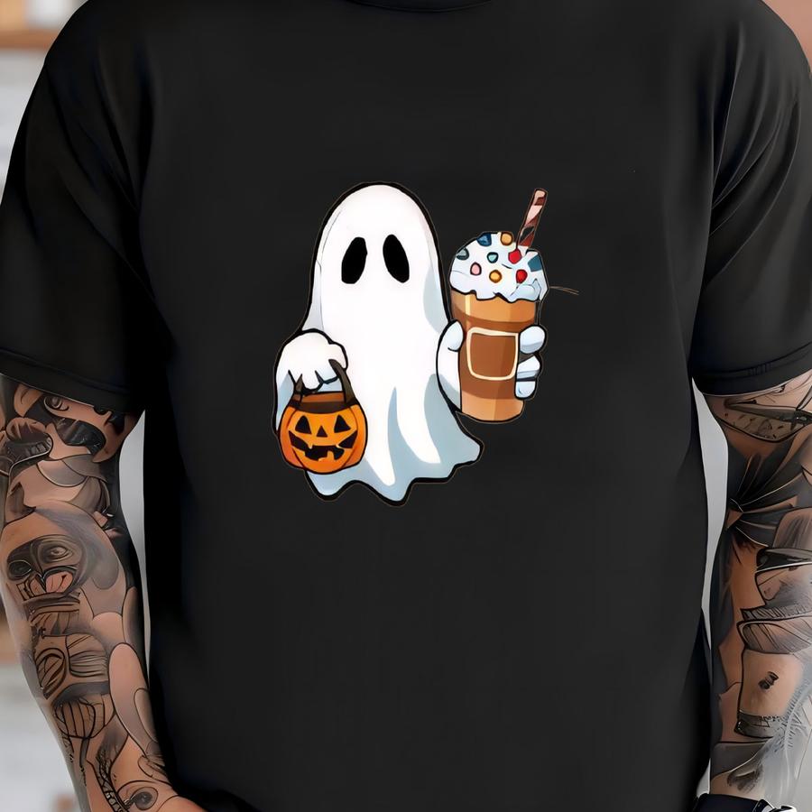 Halloween Ghost Crop Top, Cute Halloween Shirt With Pocket Style Print For Women T-shirt
