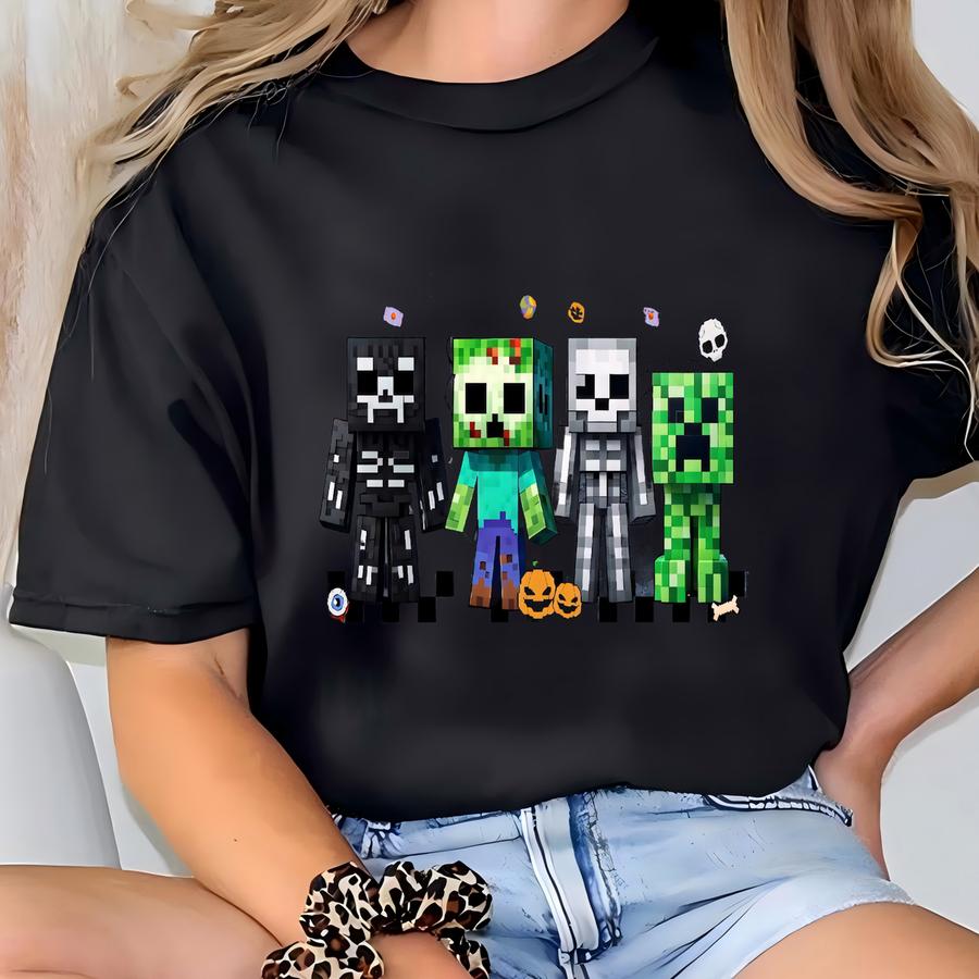 Gamer Halloween Sweatshirt, Minec Halloween Shirt, Gamer Halloween Sweatshirt, Spooky Season, Kids Halloween Tee, Pixel Game Halloween Gift T-shirt