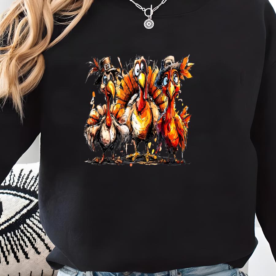 Funny Turkey Thanksgiving Graphic Tee: 100% Cotton Shirt Sweatshirt
