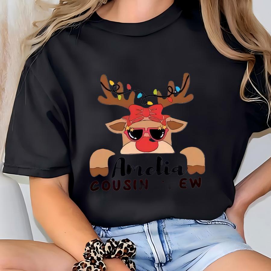 Personalized Deer Cousins Tshirts For Cousins, Cousins Crew Christmas Shirt Gifts, Boy Christmas Tees For Grandkids, Girls Deer Name Shirts T-shirt