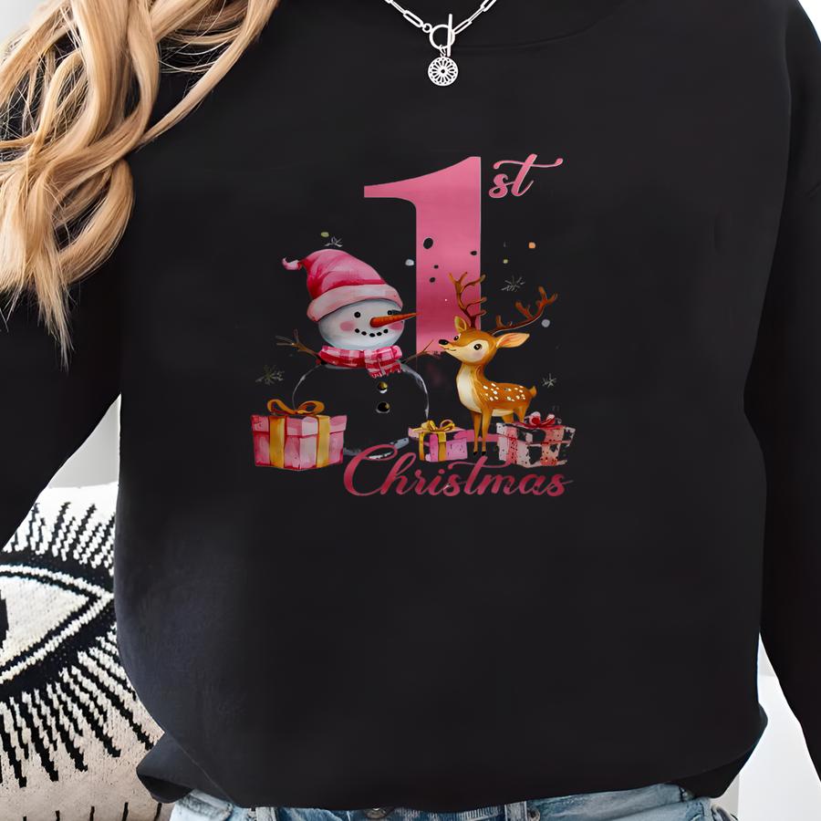 Pink Reindeer Baby First Christmas Png Svg My First Christmas Ornament Baby Christmas Outfit First Christmas Printables Digital Download Sweatshirt
