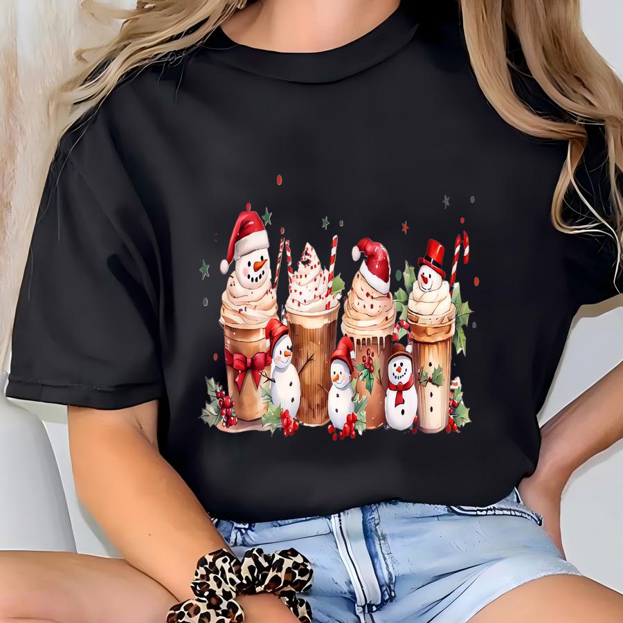 Christmas Iced Coffee Shirt: Snowman Latte Xmas Gift T-shirt