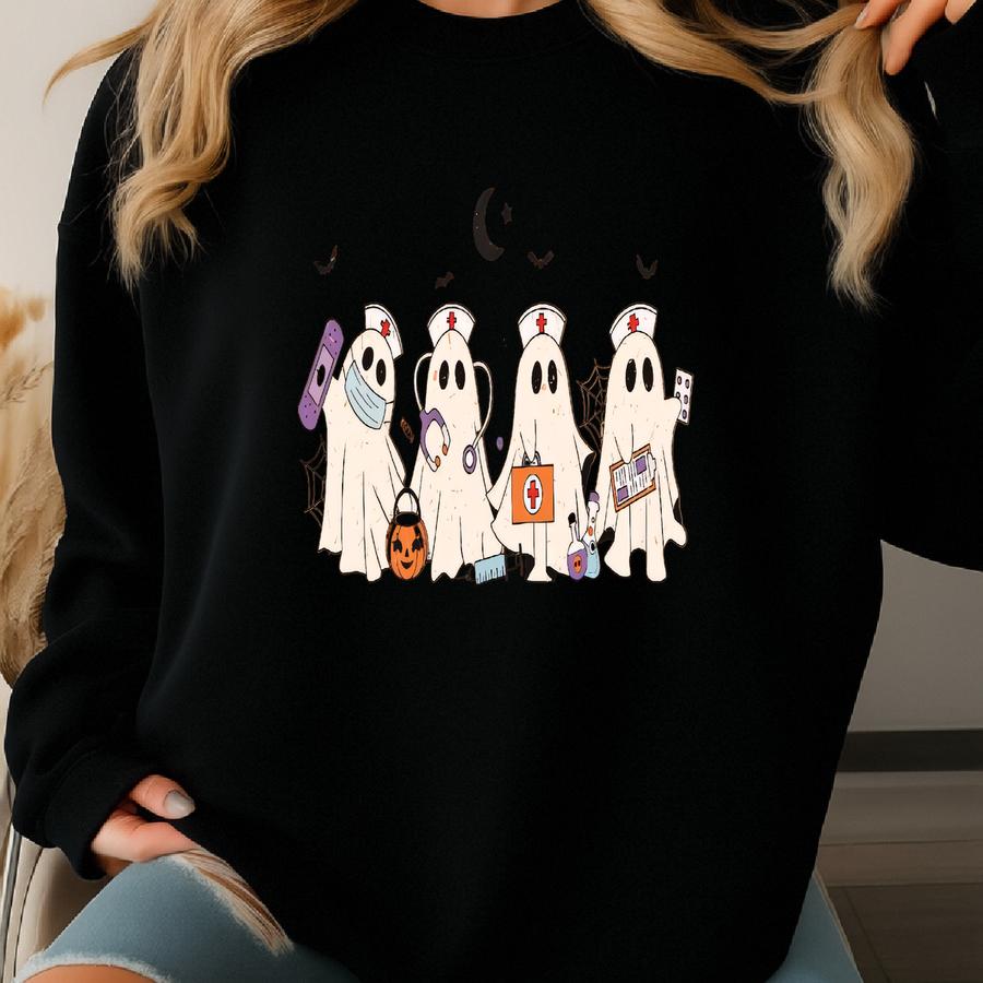 Ghost Nurse Halloween Shirt: Spooky Fall Tee Sweatshirt