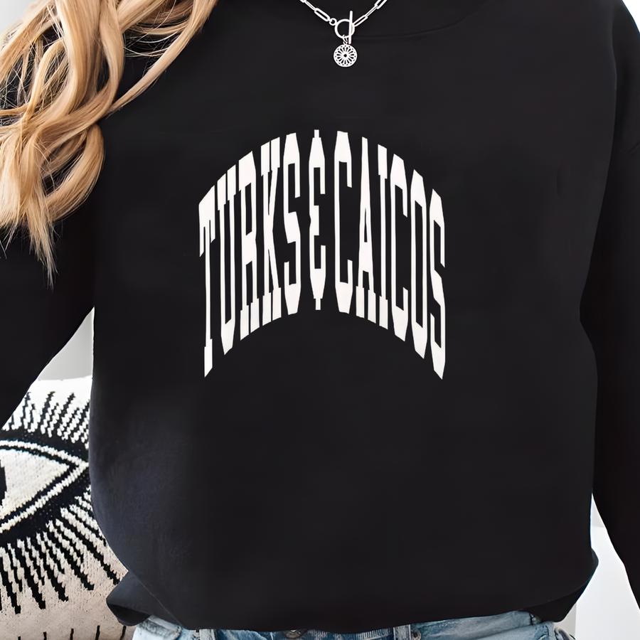 Turks Caicos Sweatshirt, Vintage Varsity Aesthetic, Travel Destination Gift, Unisex Crewneck Sweatshirt