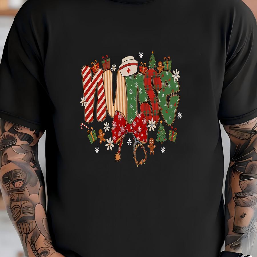 Christmas Nurse Sweatshirt: Stethoscope Crewneck -  T-shirt