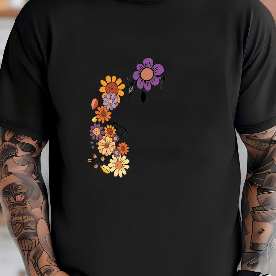 Floral Ghost Crop Top, Checkerboard Halloween Shirt With Retro Flowers T-shirt