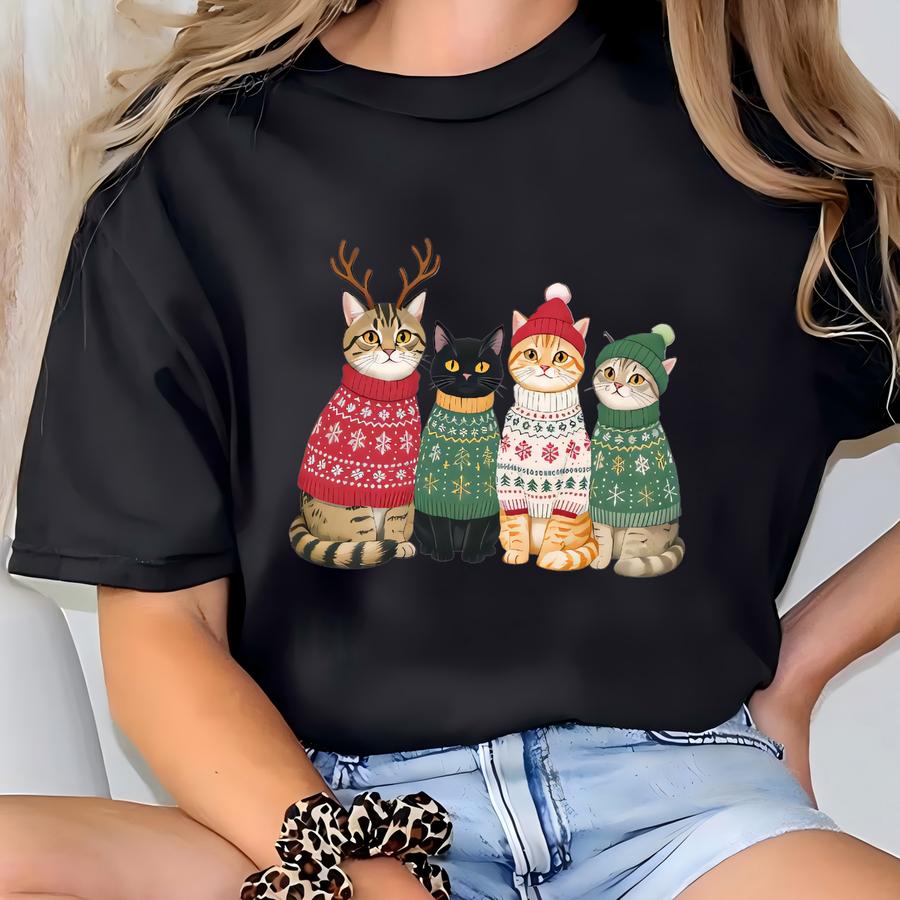 Meowy Christmas Crewneck Sweatshirt Christmas Cat Sweatshirt Cat Lover Sweatshirt Christmas Holiday Sweatshirt Christmas Gifts T-shirt