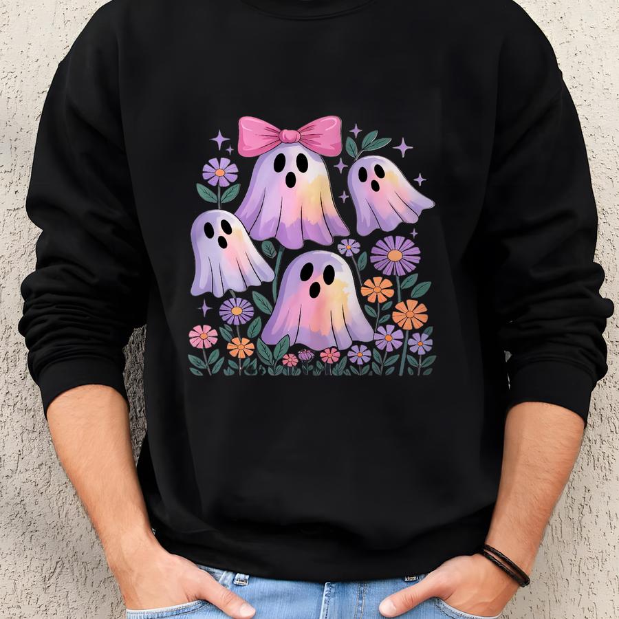 Ghost Family Shirt: Pastel Halloween Style (floral And Bow Details) Sweatshirt Ghost Family Shirt: Pastel Halloween Style (floral And Bow Details) Sweatshirt