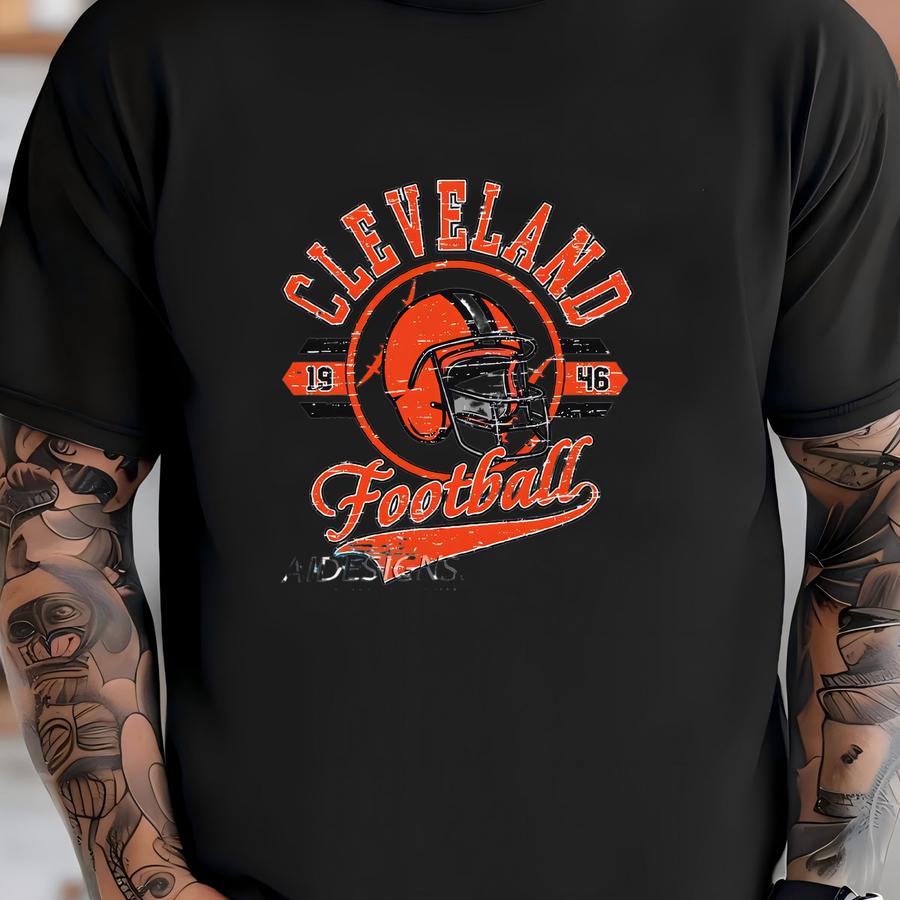 Cleveland Football 1946 Vintage Sweatshirt, Retro Helmet Script Crewneck, Distressed Old School Sports Fan Sweater T-shirt