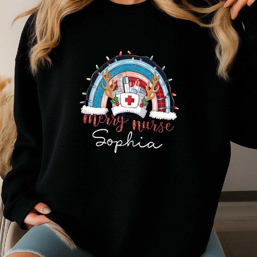 Custom Nurse Christmas, Christmas Tee, Personalized Christmas Nurse, Xmas Nurse Gift, Christmas Nurse Gift, Christmas Gift Sweatshirt