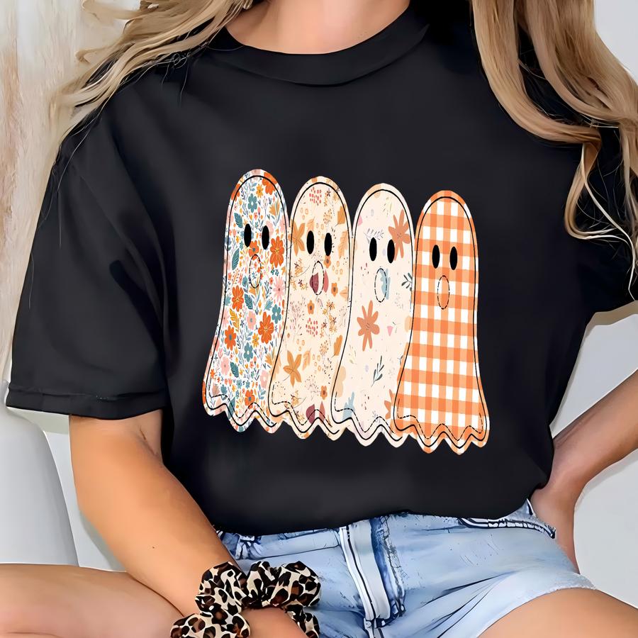 ® Patchwork Ghost Shirt, Halloween Ghost Shirt, Fall Ghost Quilt Shirt, Cute Spooky Season Shirt, Women's Halloween Shirt T-shirt