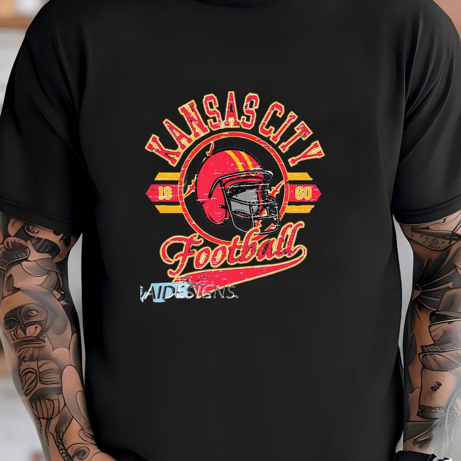 Kansas City Football 1960 Vintage Sweatshirt, Retro Red Yellow Helmet Crewneck, Classic Missouri Fan Sweater, Game Day Gift Shirt T-shirt