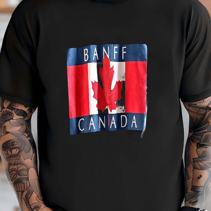 Vintage 2000’s Y2k Banff Canada Maple Leaf Black Graphic Tee Shirt - Small T-shirt
