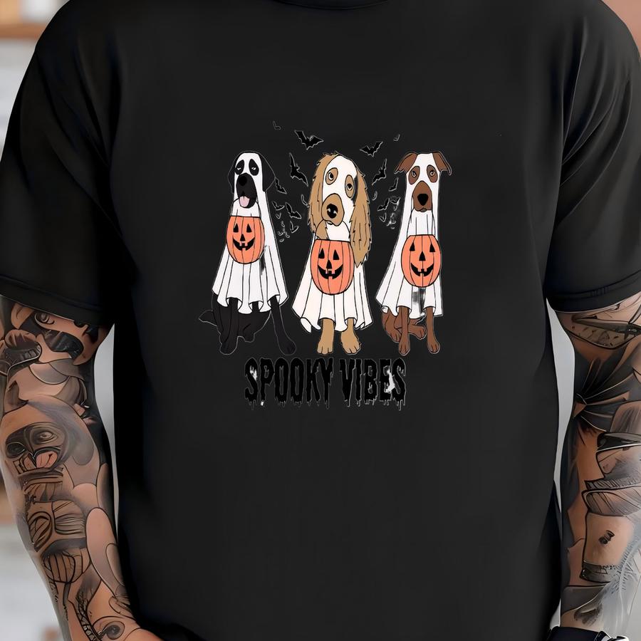 Spooky Vibes Dog Crop Top, Cute Halloween Shirt With Ghost Dogs And Pumpkins T-shirt