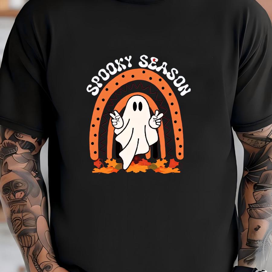 Spooky Season Crop Top: Retro Halloween Peace Sign Ghost Tee T-shirt