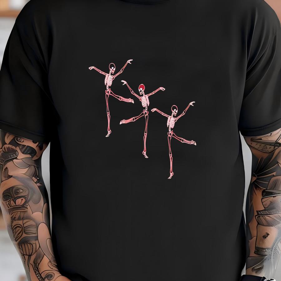 Skeleton Ballet Crop Top, Halloween Dance Shirt With Minimalist Skeleton Dancers T-shirt