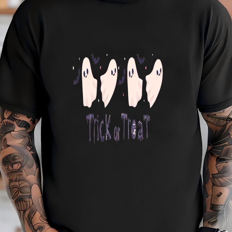 Trick Or Treat Ghost Crop Top, Cute Halloween Shirt With Pastel Ghosts And Bats T-shirt