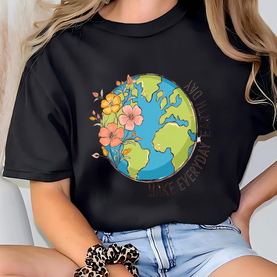 Floral Earth Day Shirt: Earth Awareness Graphic Tee T-shirt