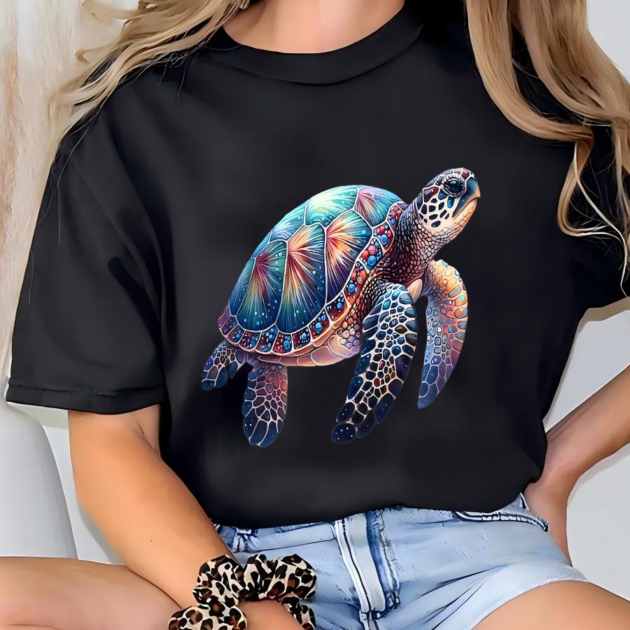 Watercolor Turtle V-neck Hoodie: Turtle Lover Gift T-shirt