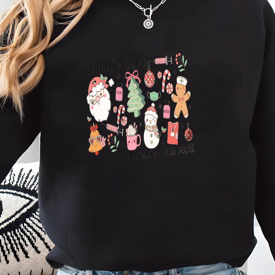 Christmas Aesthetic Nurse Shirt, Botox Injector Holiday Tee, Dermatology Skincare Therapist Medspa Gift, Aesthetic Nurse Praconer. Sweatshirt