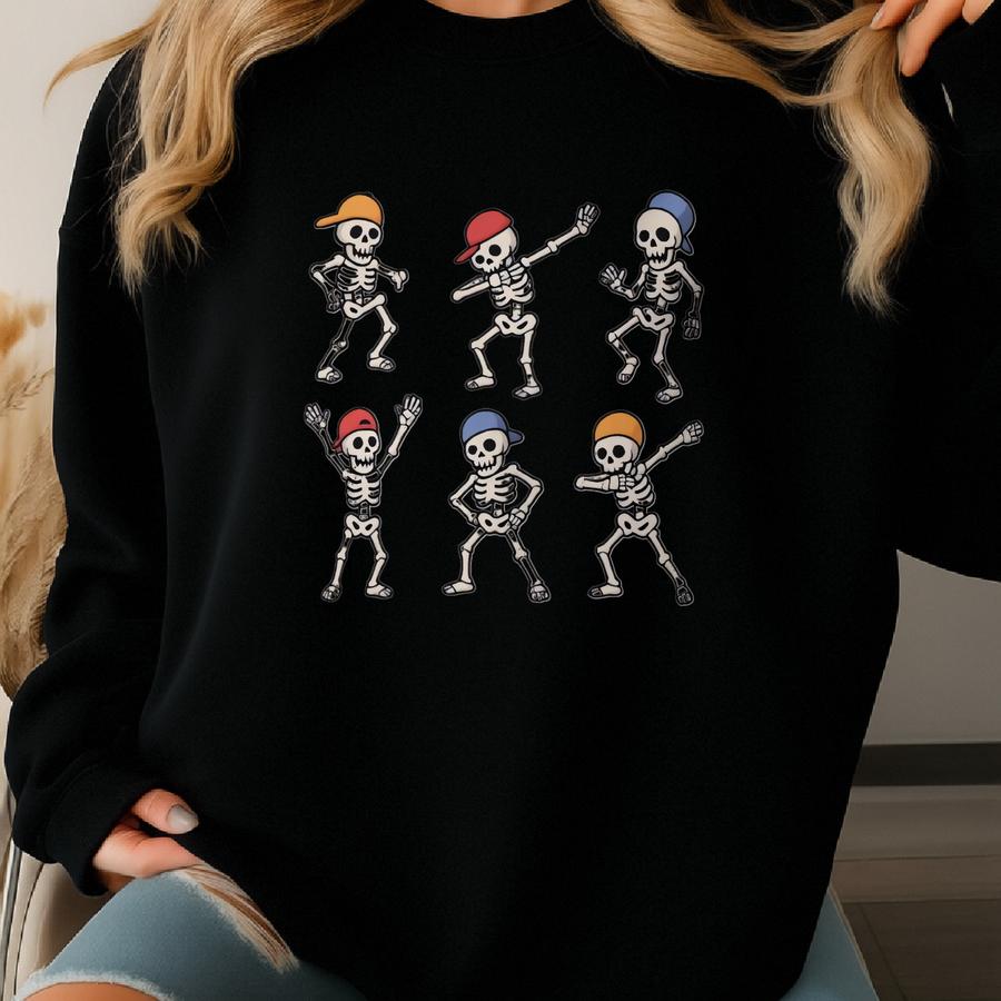 Dancing Skeletons Shirt | Funny Halloween Party Tee | Spooky Season Gift | Hip Hop Skelly Hoodie Sweatshirt